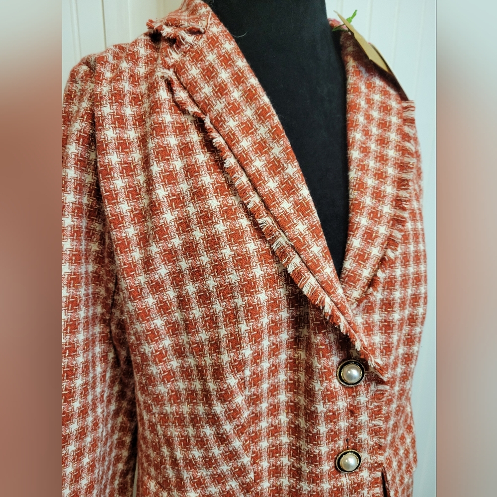 Umgee Rust Gold Tweed Fringe Blazer NWT Large / Cropped Holiday Party Jacket